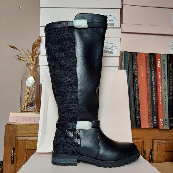 NIB JUSTFAB ZENITH PATTERNED RIDING BOOT (Black 7.5 & 8.5) - Picture 9 of 13